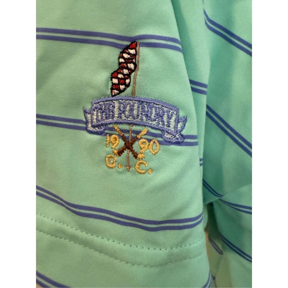 Peter Millar Summer Comfort Golf Mens Stretch Green Blue Striped Polo Shirt Medi - Picture 6 of 6